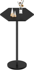 Drink Tables for Small Spaces, Black Pedestal Side Table for Couch, Modern Cocktail Martini Table, Hexagon Small Pedestal Coffee End Table for Living Room Bedroom Patio