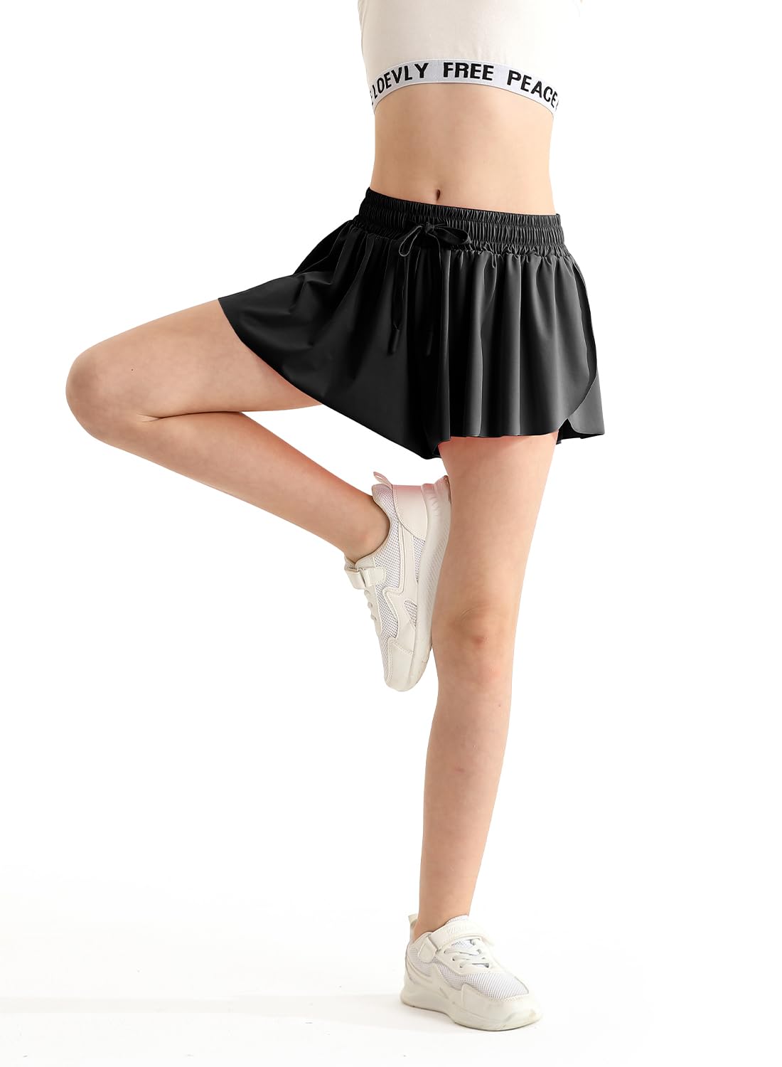 Girls Summer Black Flowy Athletic Shorts with Pocket 2 in 1 Kids Skirts Drawstring Closure Butterfly Shorts Girls Size 12