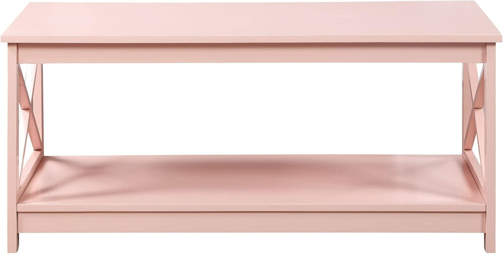 Convenience Concepts Oxford Coffee Table with Shelf, Blush Pink