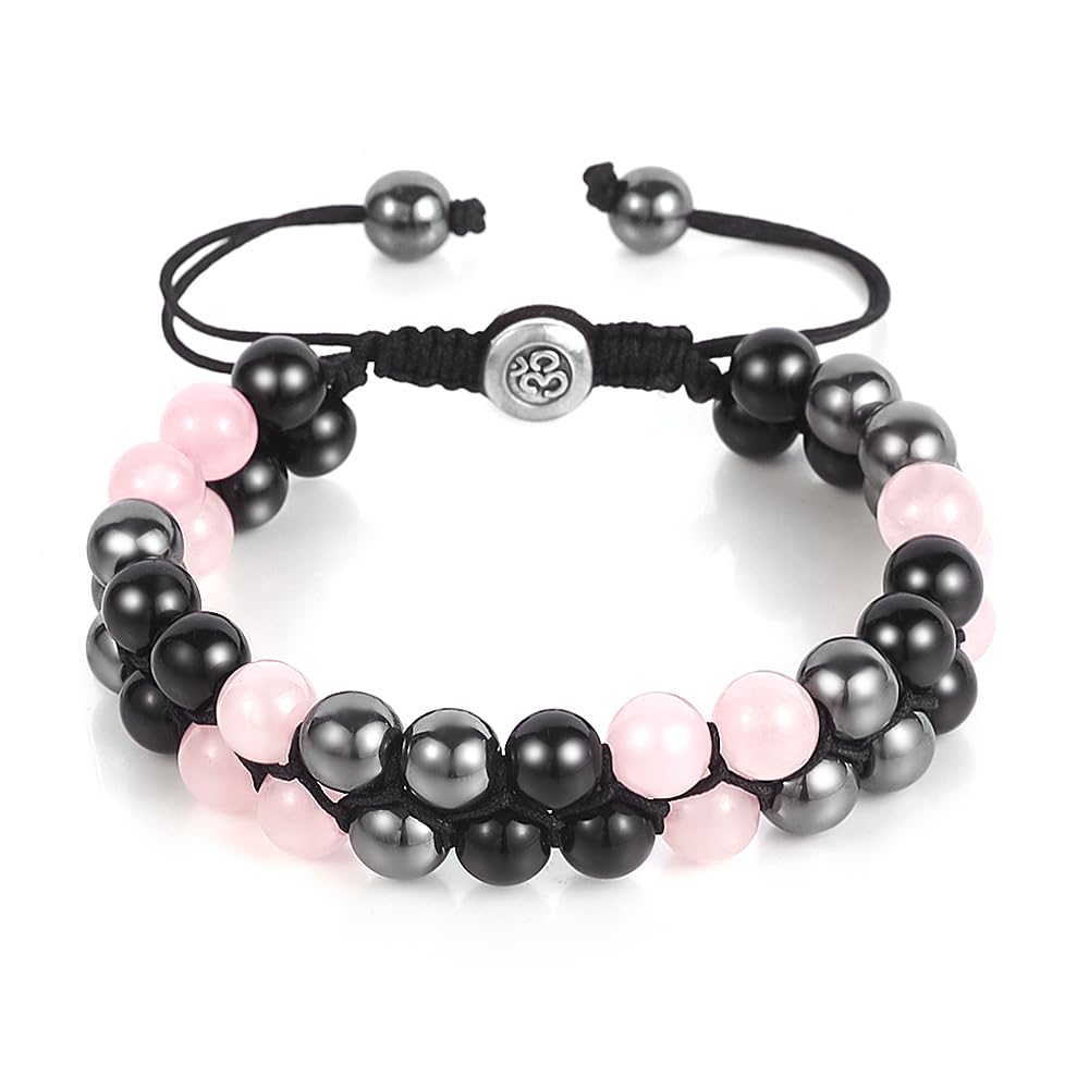 Triple Protection Bracelet - for Protect & Balance - Energy Crystal Handmade Bracelets for Men - Bring Good Luck & Prosperity, Tiger Eye Black Onyx and Lava Rock Jewelry Natural Stone Healing Bracelet