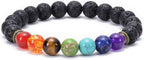 GelConnie Lava Rock Chakra Bracelet 7 Chakra 8mm Natural Stone Healing Bracelet Stress Relief Yoga Beads Anxiety Bracelet Aromatherapy Essential Oil Diffuser Bracelet Bangle