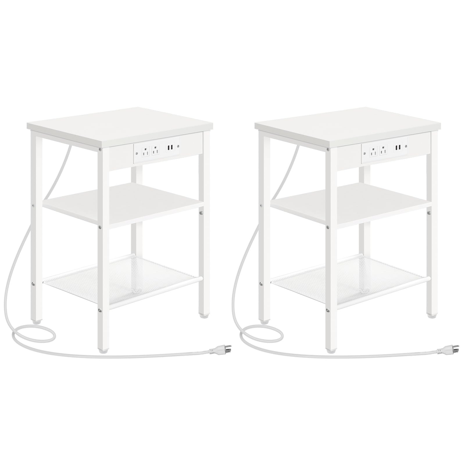 HOOBRO Side Table with Charging Station and USB Ports, Small End Table for Small Space, 3-Tier Nightstand with Adjustable Shelf, for Living Room, Bedroom and Balcony, Rustic Brown BF112BZ01