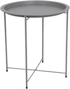 Home Basics , Matte Grey Foldable Round Multi-Purpose Metal Side Accent, Coffee, End Table for Bedroom, Living Room