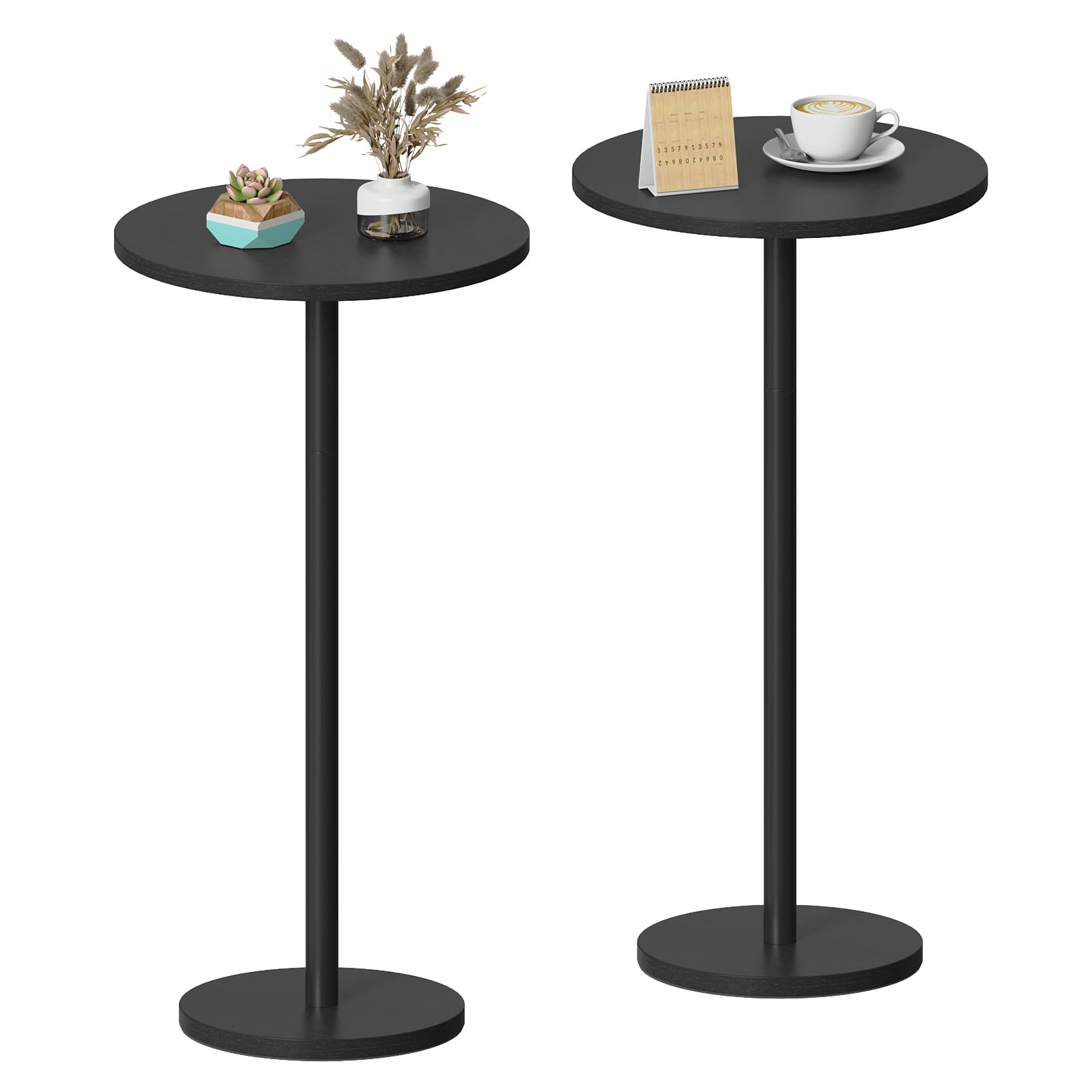 Small Round Side Table, Drink Tables for Narrow Spaces, Pedestal End Table Stand for Living Room, Modern Black Small Nightstand for Bedside, Round Table for Bedroom Sofa-Side