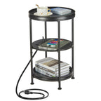 Dulcii Side Table, Round End Table with 3 Storage Shelves for Living Room, Bedroom, Nightstand with Steel Frame for Small Spaces, Industrial Round Sofa Table, Outdoor Accent Coffee Table, Rustic Brown