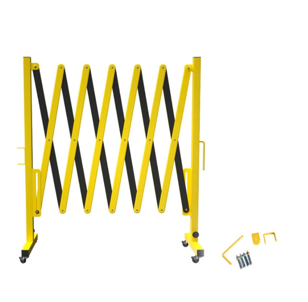 Trafford Industrial Expandable Metal Barricade, 16 Feet, Yellow and Black, Mobile Safety Barrier Gate, Retractable Traffic Fence