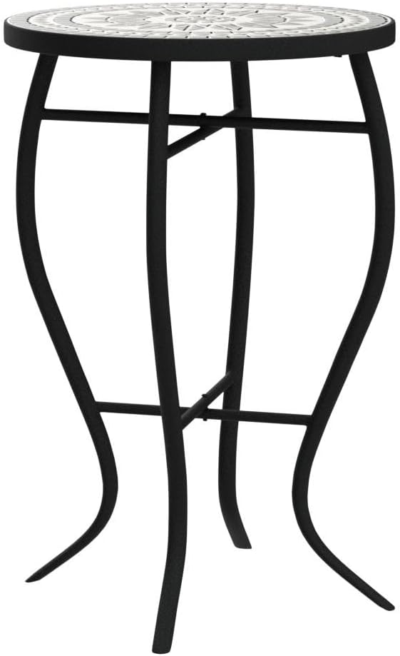 Vipush Mosaic Patio Side Table Outdoor Accent Table Bistro Coffee Table Plant Stand Indoor Folding Round End Table for Small Porch Balcony Backyard,Black