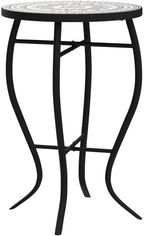 Vipush Mosaic Patio Side Table Outdoor Accent Table Bistro Coffee Table Plant Stand Indoor Folding Round End Table for Small Porch Balcony Backyard,Black