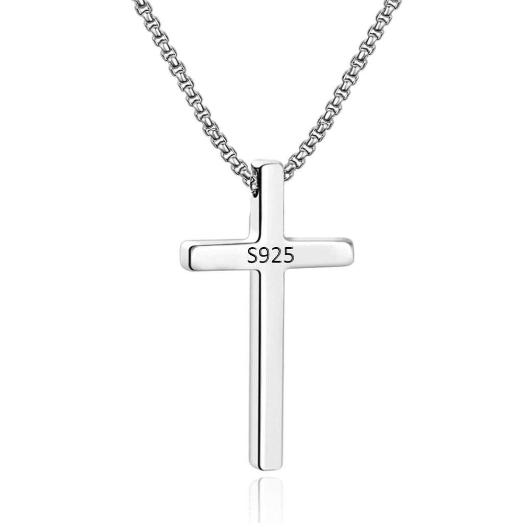 M MOOHAM Cross Necklace for Men, Silver Black Gold Stainless Steel Plain Cross Pendant Necklace for Men Box Chain 16-30 Inch