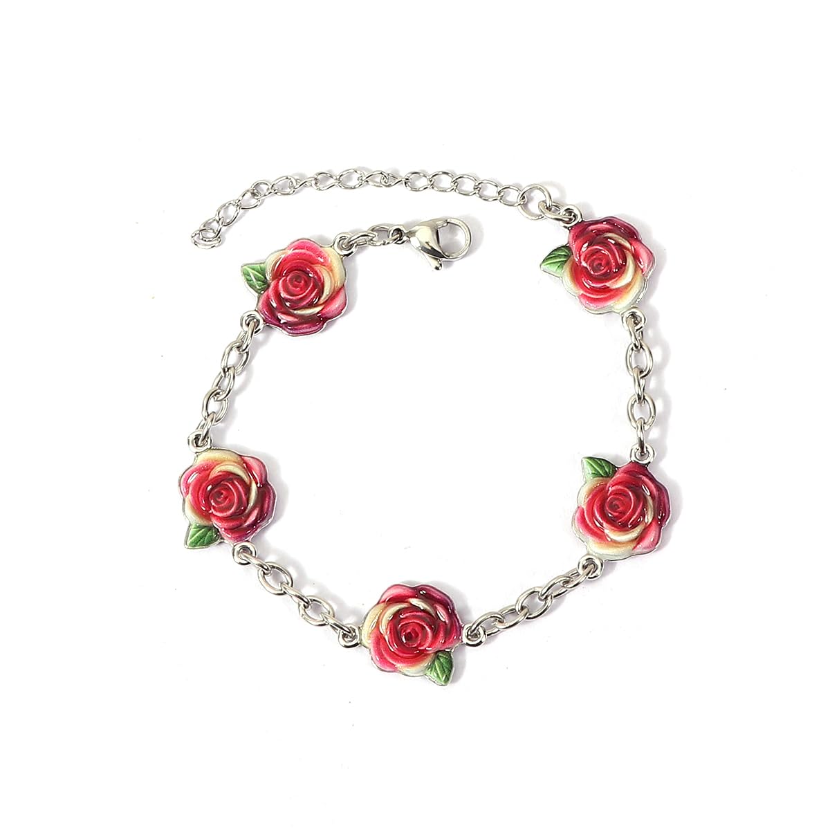 Dainty Fruit, Flower Charm Bracelet for Women Friendship Adjustable Link Chain Bracelet