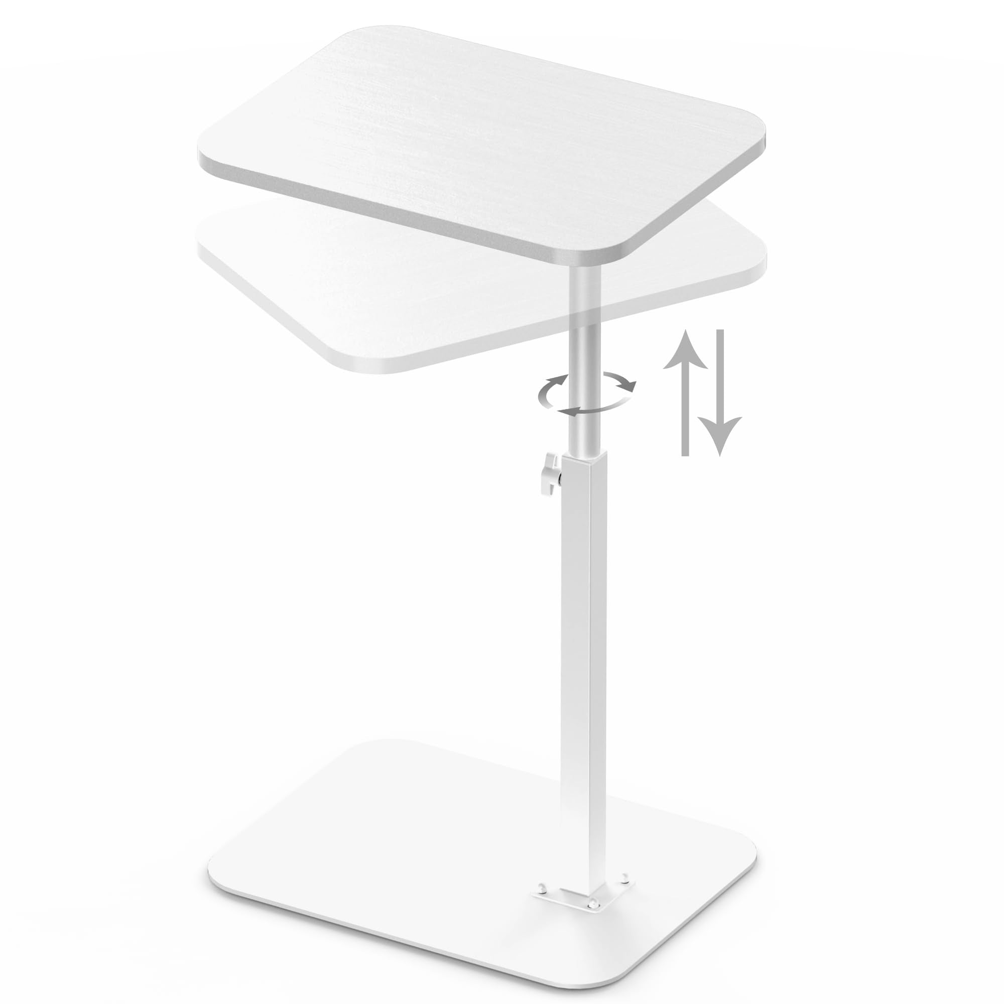 Side Table Sofa Tray for Couch Heavy Metal Base Swivel/Adjustable Height, Sofa Bed Bathroom Study TV Tray C Shaped End Table Food Snack Trays for Eating