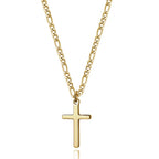 14K Gold Filled Cross Necklace for Men Figaro Chain Stainless Steel Plain Polished Cross Pendant Necklace Simple Faith Jewelry Gift for Women