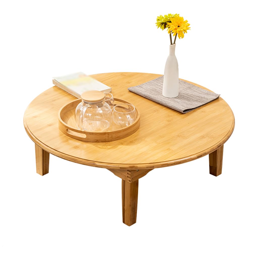 Foldable Low Table Bamboo Japanese-Style Coffee Table Square Tea Table Household Kang Small Dining Table Kids Art Meditation Table, for Tatami Bedroom Bay Window (Size:23.6 * 23.6 * 10.2in)