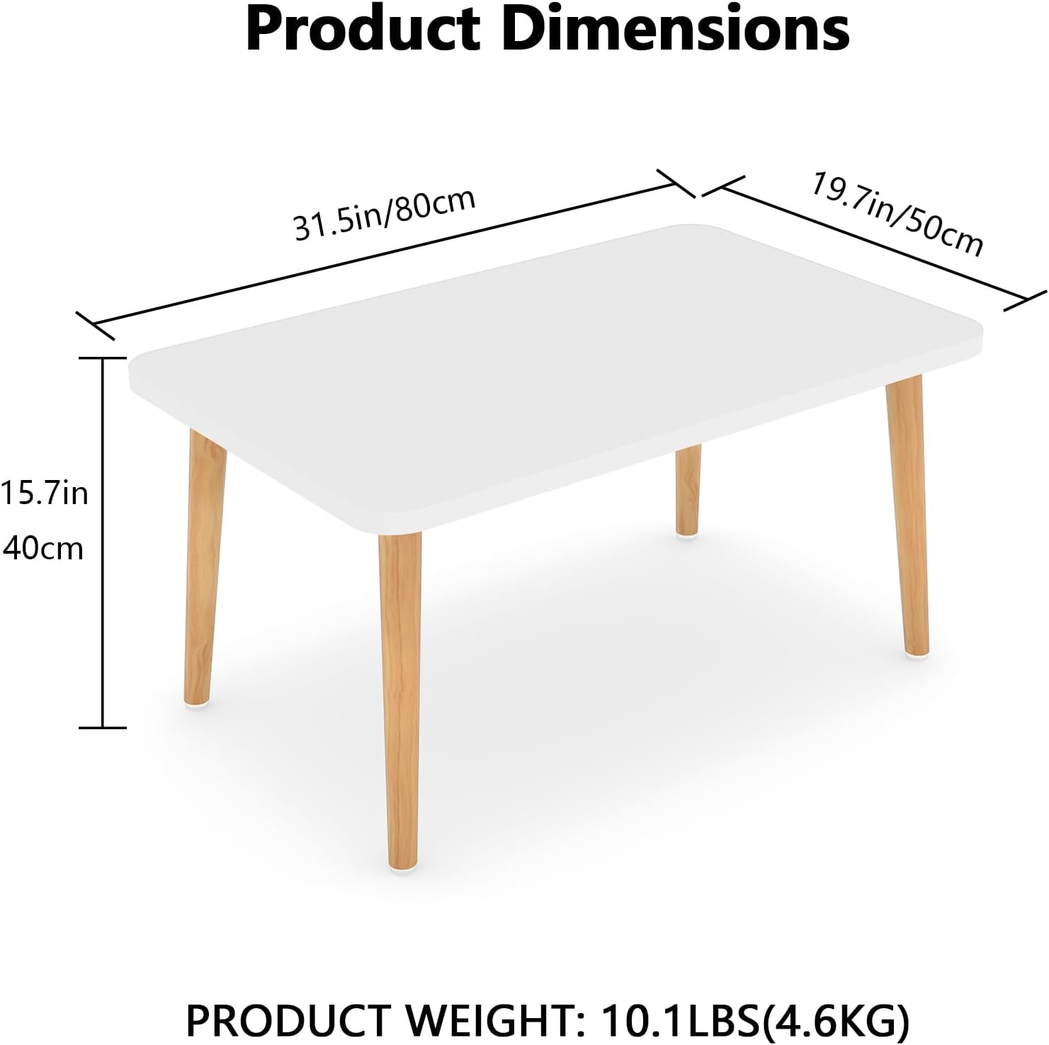 Square Coffee Table Low Table with 4 Solid Wood Sturdy Legs, Floor Table Desk for Sitting on The Floor, Storage and Living Room Furniture (White)