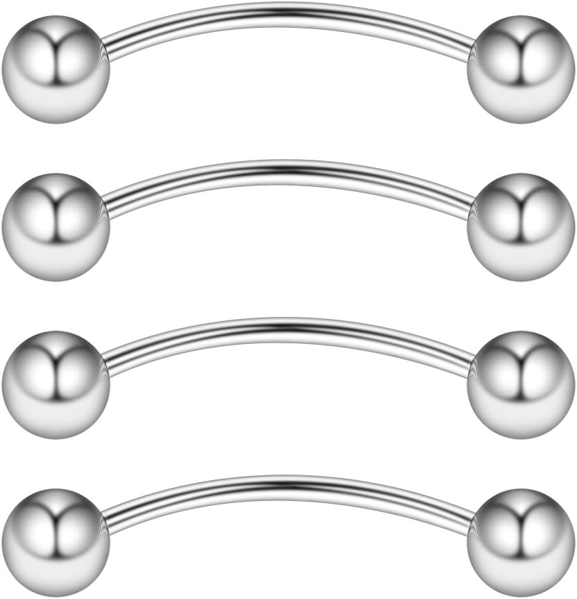 Ruifan 316L Surgical Steel Curved Barbell Snake Eyes Tongue Ring Piercing 16G 14G 4-16PCS