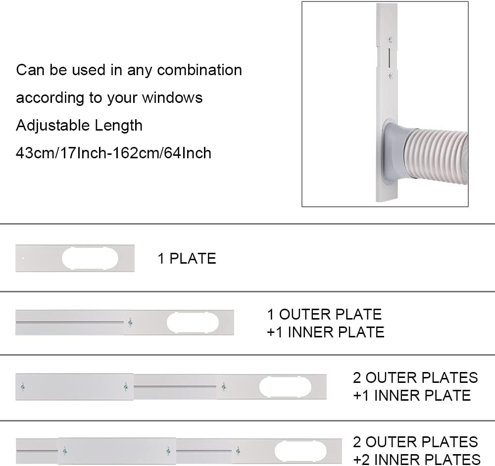 Portable Air Conditioner Window Vent Kit, Adjustable Window Seal with 5.9 Inch Diameter, 59 Inch Length Exhaust Hose for A/C Unit Universal for Sliding Horizontal or Vertical Window