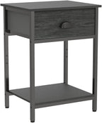 Furologee Nightstands Set of 2, Industrial End Table with Fabric Drawer&Storage Shelf, Small Bedside Table Organizer for Small Space for Living Room, Tall 23.6" Night Stand for Bedroom, Black Oak