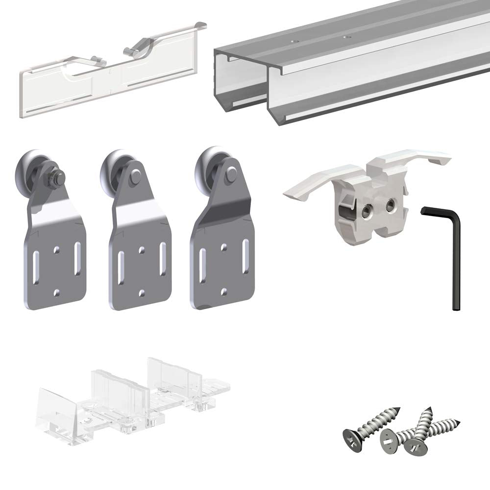 Sliding Closet Door Hardware Kit - 94-inch Double Track for 2 Or 3 Bypass Doors Up to 100lbs - SLID'UP 110 - Grand Goldman