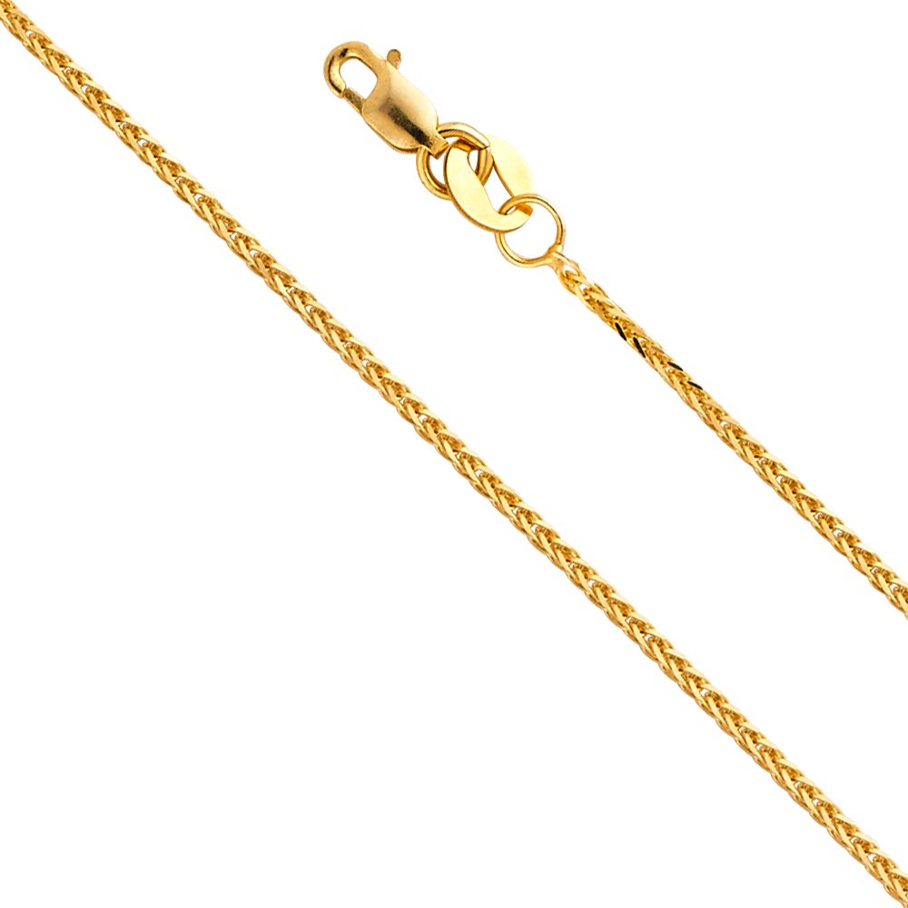 14k ECHTES Gelbgold Massives 0,8 mm Diamantschliff Geflochtene quadratische Weizenkette Halskette mit Karabinerverschluss - 18"