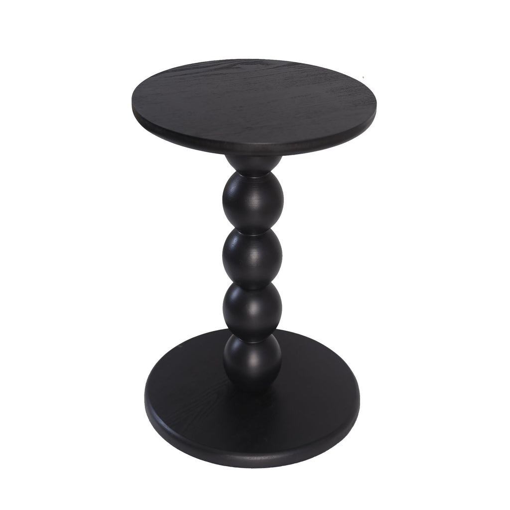 Round Wooden Side Table with Stacked Ball Pedestal Base, Accent Nightstand for Living Room, Bedroom, Corners (Natural)