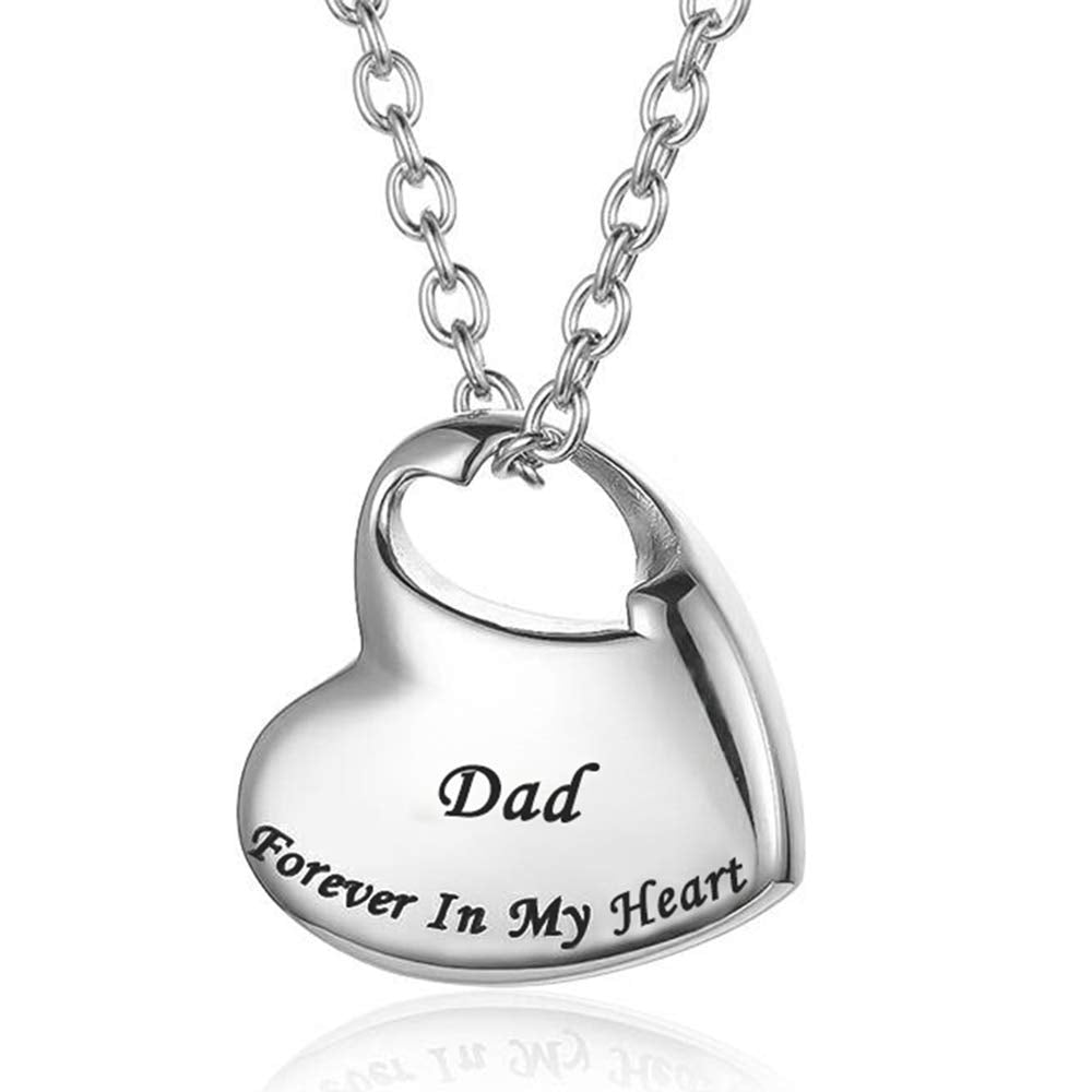 Cremation Urn Necklace for Ashes Urn Jewelry,Forever in My Heart Carved Stainless Steel Keepsake Waterproof Memorial Pendant for mom & dad with Filling Kit…