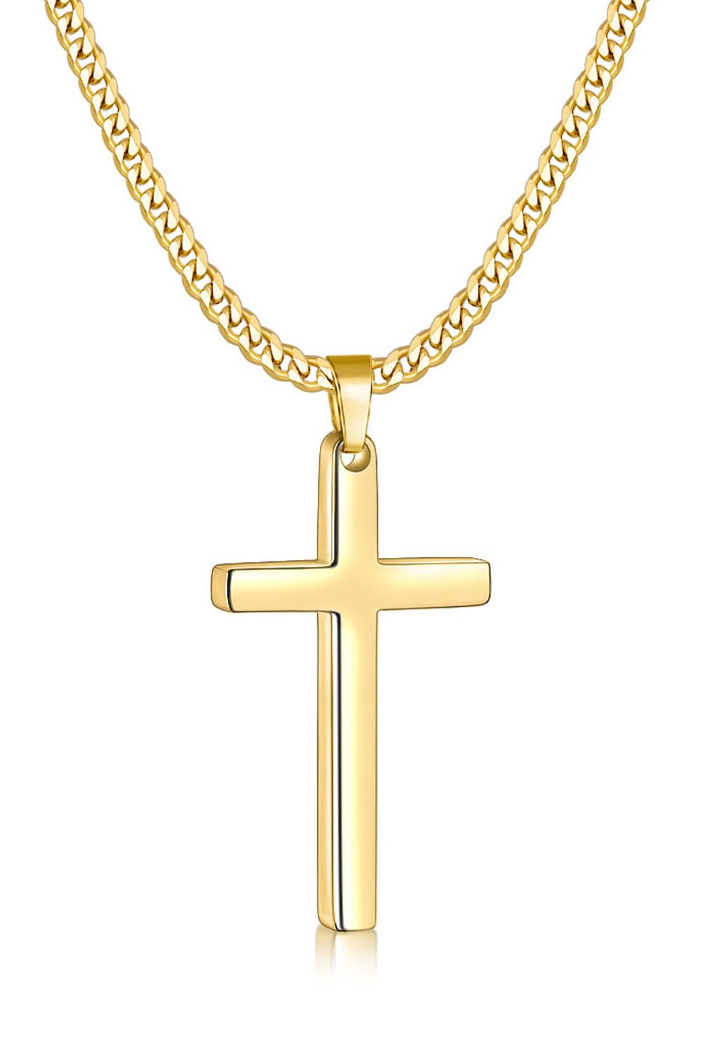 Fiusem Cross Necklace for Men and Women, Gold Plated Mens Cross Necklaces with 3.5mm Cuban Chain, Stainless Steel Pendant Chain 16-24 Inches