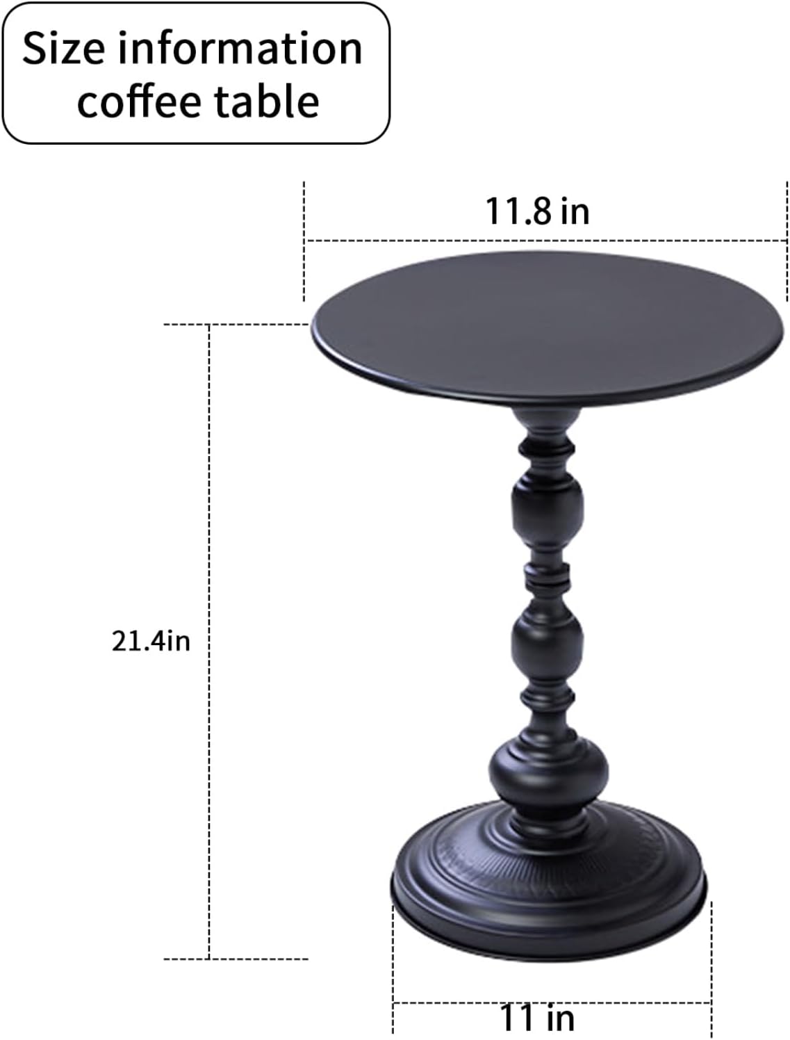 Elegant Vintage Round Side Table with Roman Columns - Sturdy Metal Design, Perfect as a Coffee, End, Tea, or Leisure Table for Living Room and Bedroom Decor ,21 (H) *11.8 (W) (Black Small -1 piece)