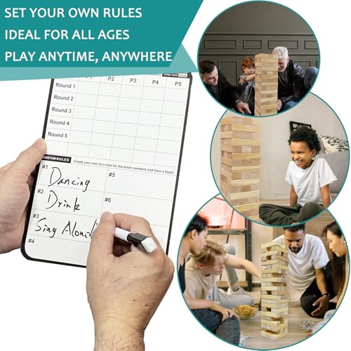 JacJoe オールプロジャイアントタンブルタワーゲーム、子供と大人のための屋外ゲーム、木製ブロックタワーヤードゲーム（大-1.87FT）