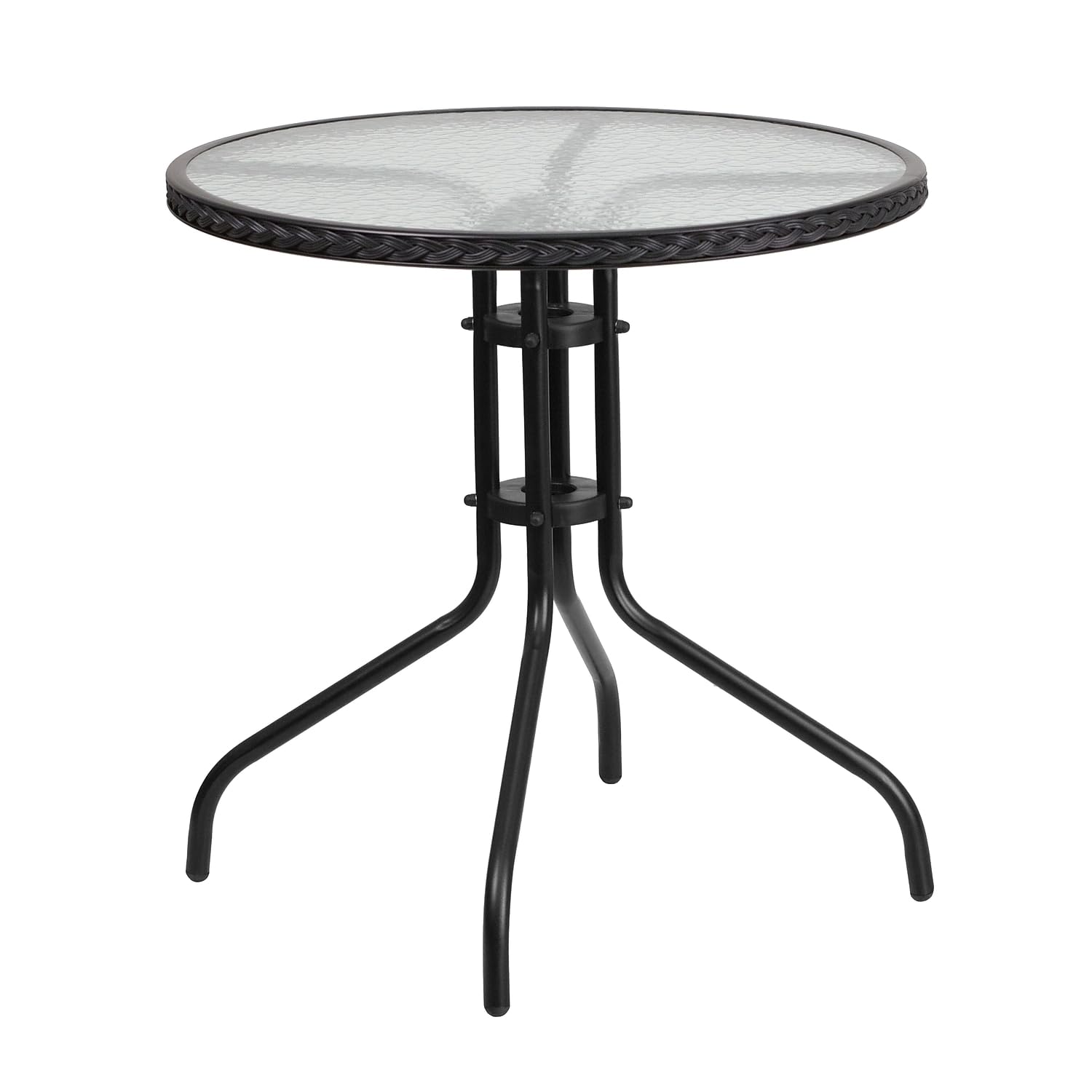 Flash Furniture Barker 28'' Round Tempered Glass Metal Table with Dark Brown Rattan Edging