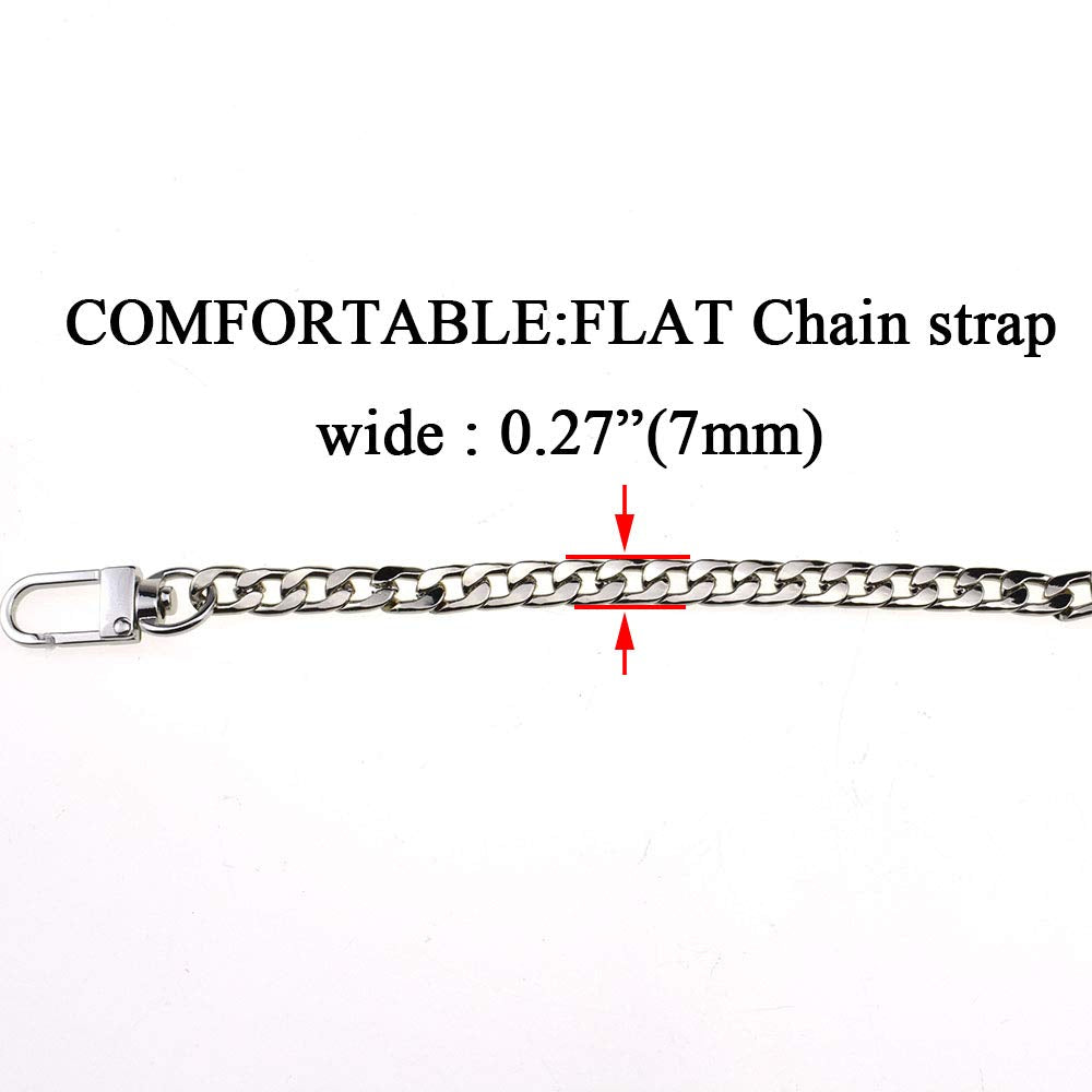 HAHIYO Mini Pochette Purse Chain Strap Slim Wide 7mm for LV Length 7.9 Inches Extra Thick 2.6mm Shiny Silver for Handbag Wallet Clutch Comfortable Flat Metal Strap 1 Pack