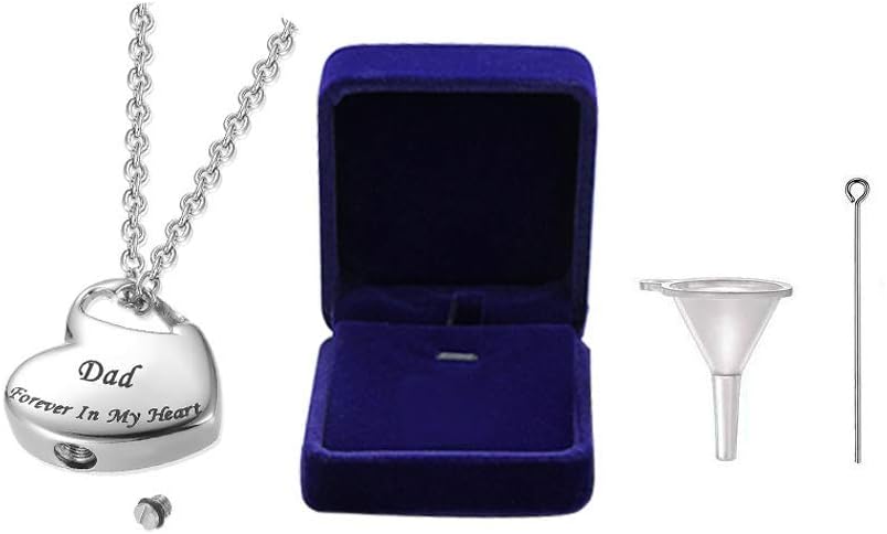 Cremation Urn Necklace for Ashes Urn Jewelry,Forever in My Heart Carved Stainless Steel Keepsake Waterproof Memorial Pendant for mom & dad with Filling Kit…