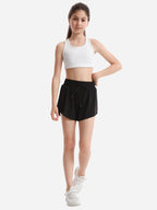 Mexholin 3 Packs Girls Butterfly Shorts 2 in 1 Girls Athletic Shorts Youth Flowy Shorts for Active, Running,Basketball Black/White/Hot Pink S