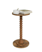 Masupu Drink Table, Round Side Table for Small Spaces, Pedestal Small End Table with Metal Base, for Living Room, Bedroom, Bathroom, Rustic Brown