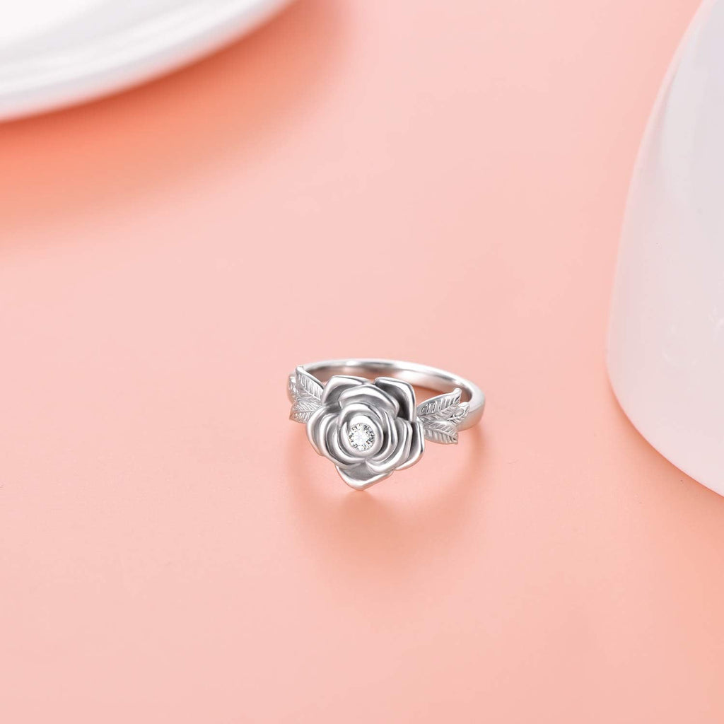 925 Sterling Silver Rose Flower Cremation Urn Ring Holds Loved Ones Ashes Cremation Keepsake Ring Jewelry Embellished with Crystals from Austria