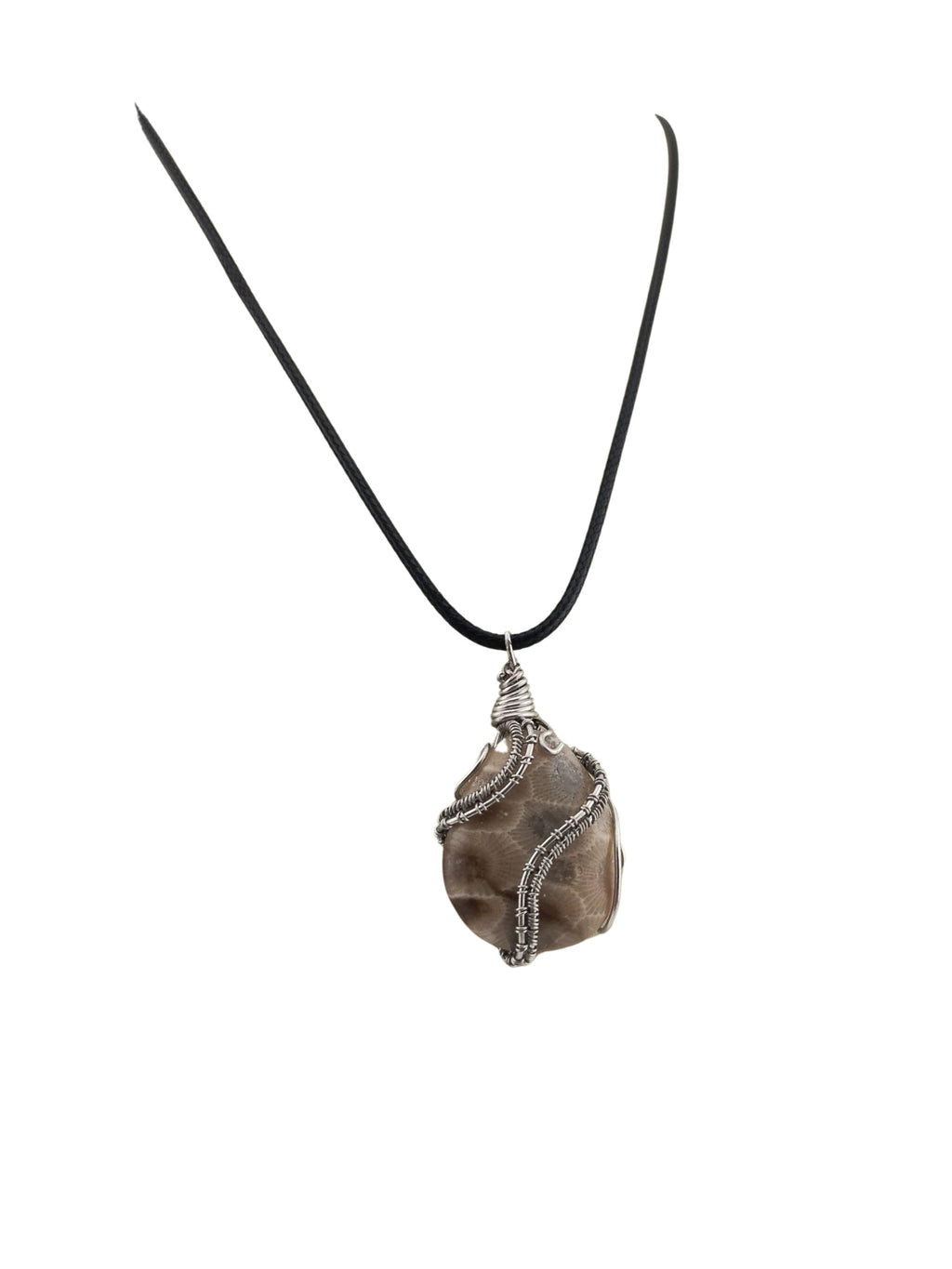Petoskey Stone Wire Wrap Pendant - Unique Charm - Michigan Artistry