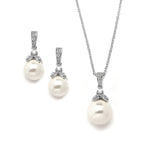 Mariell Pearl Drop Bridal Necklace Earrings Set with CZ Crystals for Bride, Bridesmaid, Birthday Gift