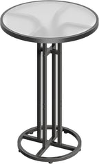 HOOBRO Bar Table, 23.6-Inch Round Pub Table, Frosted Glass Cocktail Table with Sturdy Iron Frame & Adjustable Feet, Modern Minimalist Small Coffee for Home Bar, Kitchen, Living Room, Black BK96BT01