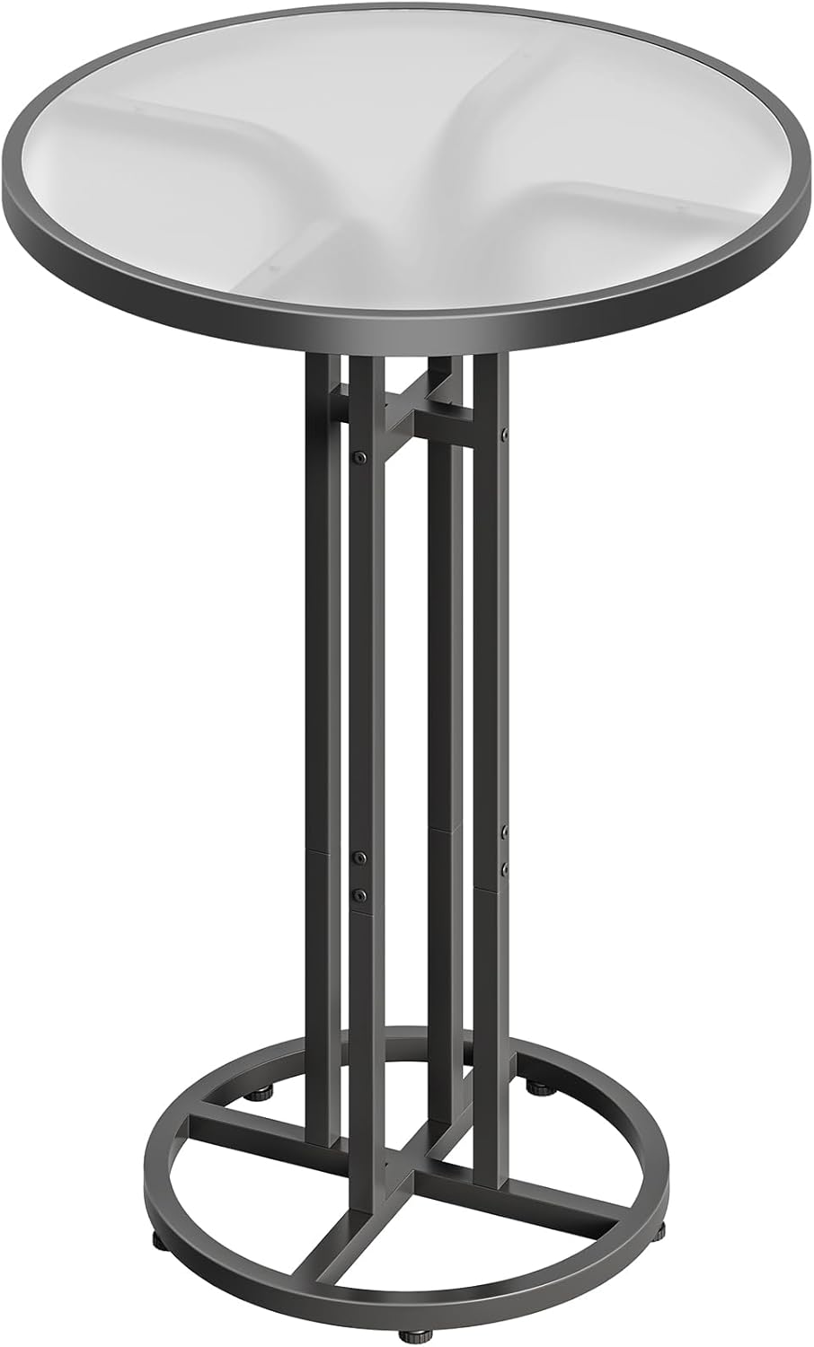 HOOBRO Bar Table, 23.6-Inch Round Pub Table, Frosted Glass Cocktail Table with Sturdy Iron Frame & Adjustable Feet, Modern Minimalist Small Coffee for Home Bar, Kitchen, Living Room, Black BK96BT01