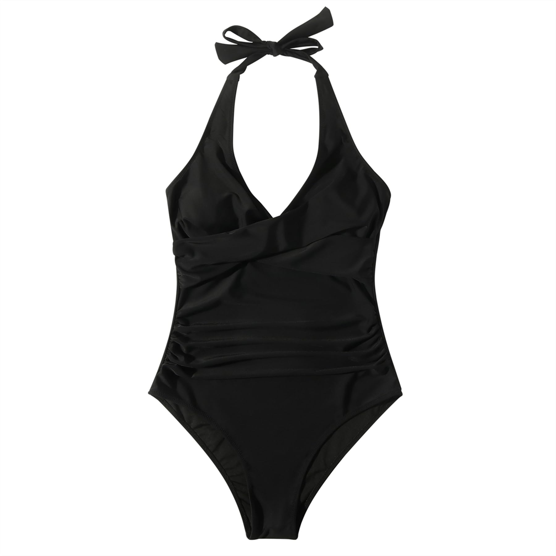 SUUKSESS Women Sexy Tummy Control One Piece Swimsuits Halter Push Up Monokini Bathing Suits (Black, L)