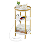 Small Round Side Table for Small Spaces, 3-Tier Round Accent Table Slim Side Table, Modern Sofa Corner Table for Living Room Nightstand Bedroom (Rustic Brown)