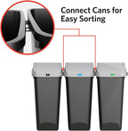 Glad Link & Sort 36 Gallon Waste and Recycle Center - 3x12G (3x45L) Plastic Bin Compartments for Trash, Recycling, Compost with Odor Protection and Swing Top and Lift Up Lids