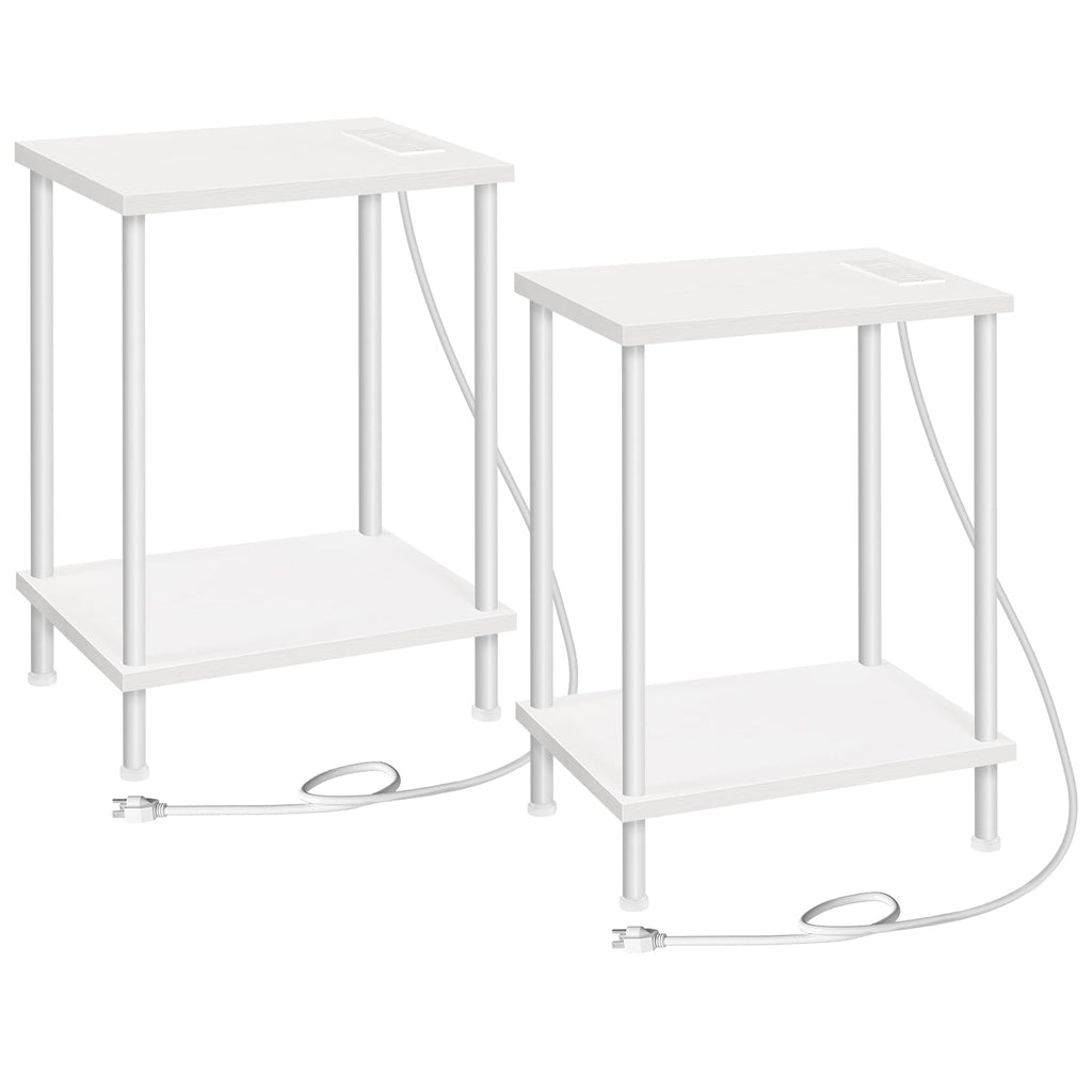 HOOBRO Side Table with Charging Station, End Table with USB Ports and Outlet, Nightstand with 2-Layer Storage Shelves for Small Spaces, Living Room, Bedroom, Stable Frame, Rustic Brown BF09UBZ01