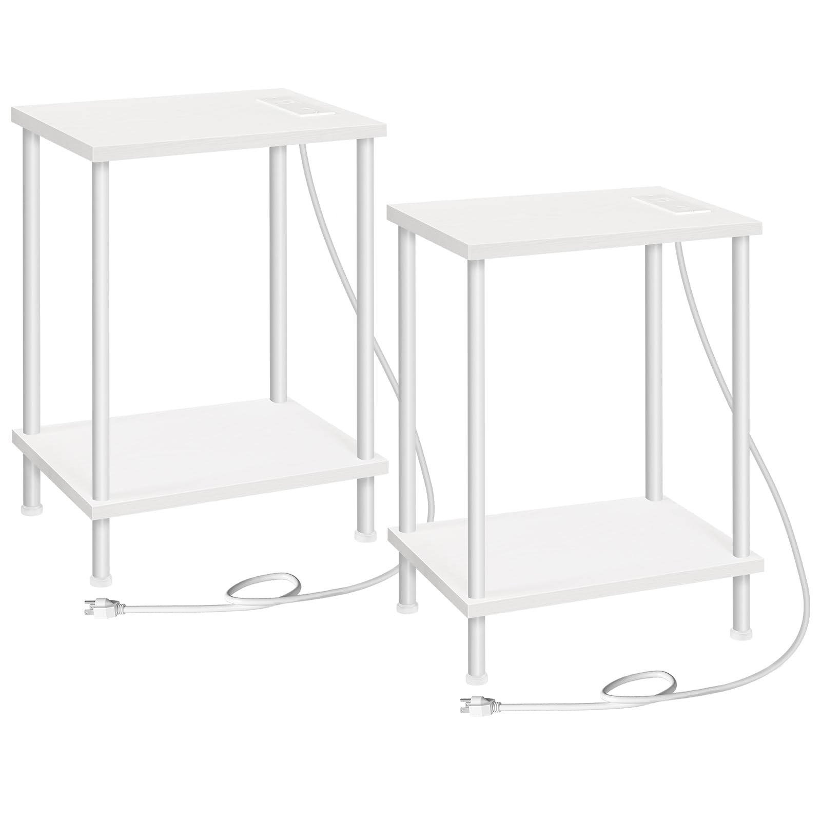 HOOBRO Side Table with Charging Station, End Table with USB Ports and Outlet, Nightstand with 2-Layer Storage Shelves for Small Spaces, Living Room, Bedroom, Stable Frame, Rustic Brown BF09UBZ01