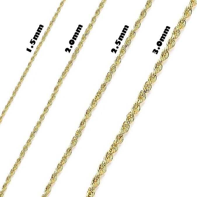 rapmoven Collana a catena a corda solida in oro giallo 14k reale con taglio diamante, chiusura a moschettone, regalo di gioielleria per donne o uomini, 2,5 mm, 22 pollici