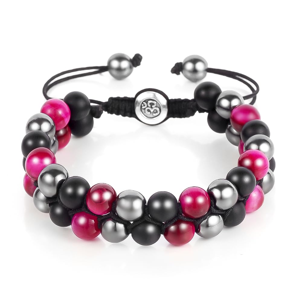 Triple Protection Bracelet - for Protect & Balance - Energy Crystal Handmade Bracelets for Men - Bring Good Luck & Prosperity, Tiger Eye Black Onyx and Lava Rock Jewelry Natural Stone Healing Bracelet