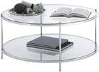 Convenience Concepts Royal Crest 2 Tier Round Glass Coffee Table, Clear Glass / Chrome Frame