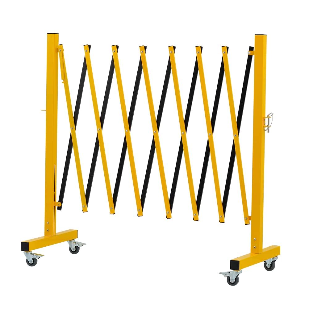 GYMTIME Industrial Expandable Metal Barricade, 16 Feet, Easily Assembled Safety Barrier with Casters, Flexible Mobile Gate, Adjustable Traffic Fence