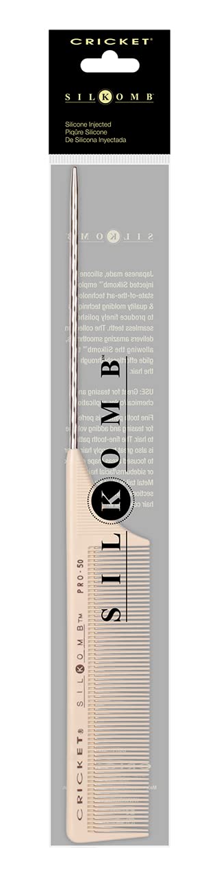 Cricket Silkomb Pro-50 Fine Tooth Rattail Comb for Hair – Precision Styling Tool with Seamless Teeth & Metal Tail for Sectioning, Weaving, and Smooth Detangling, Ideal for Professional Use