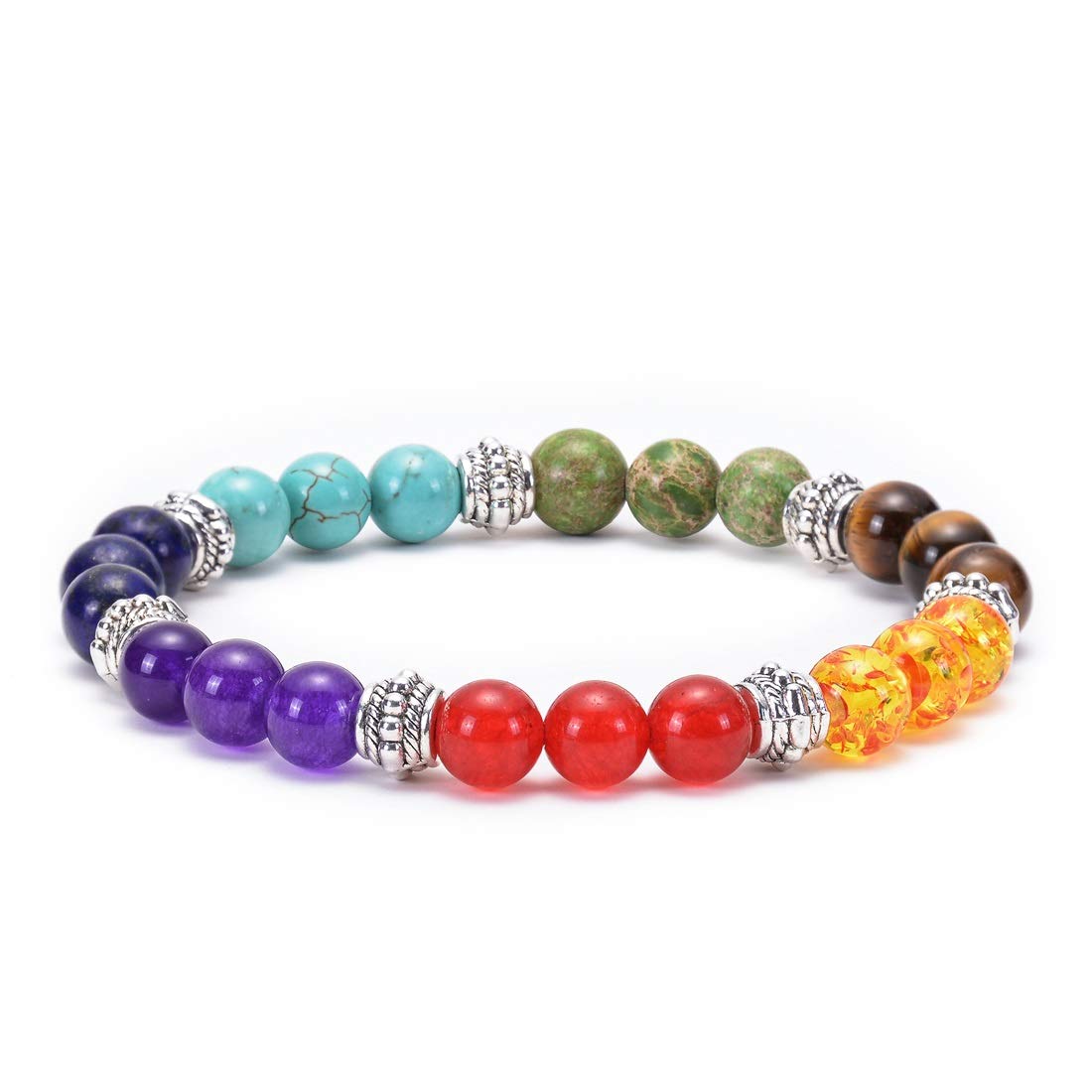 GelConnie Lava Rock Chakra Bracelet 7 Chakra 8mm Natural Stone Healing Bracelet Stress Relief Yoga Beads Anxiety Bracelet Aromatherapy Essential Oil Diffuser Bracelet Bangle