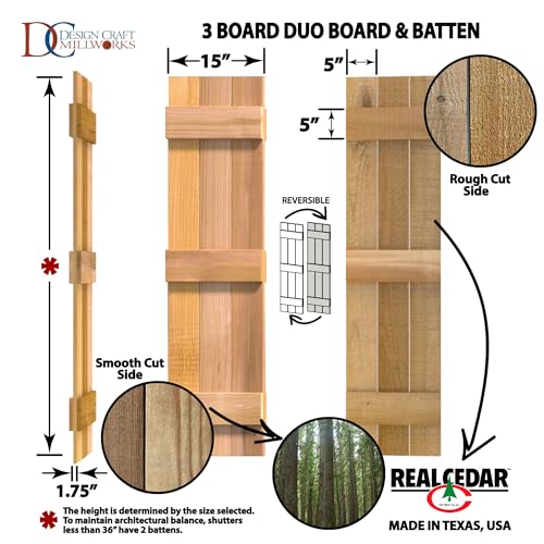 Design Craft Millworks 400368 15 Zoll x 72 Zoll 3-Brett Duo Naturzeder Brett-und-Riegel Fensterläden Paar